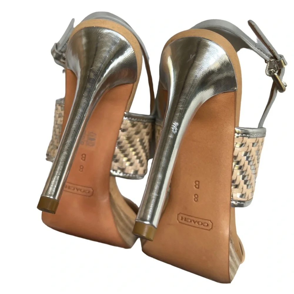 π Coach Silver & Tan Woven Stiletto Sandals β Like New | Size 8 - Picture 4 of 7
